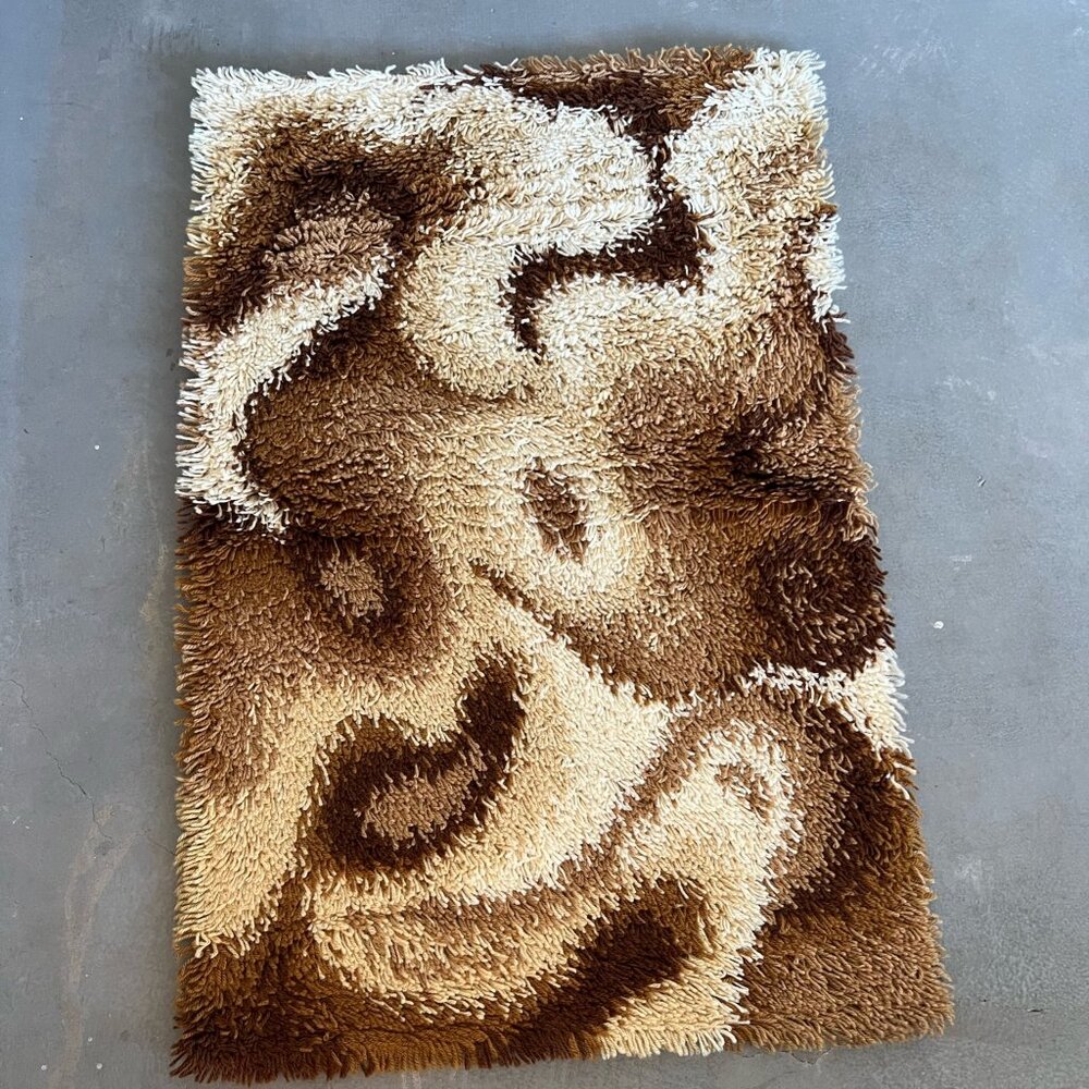 60's DANIA TAEPPER Waves Abstract Brown UNUSED Mid Century Modern Danish Rya Rug